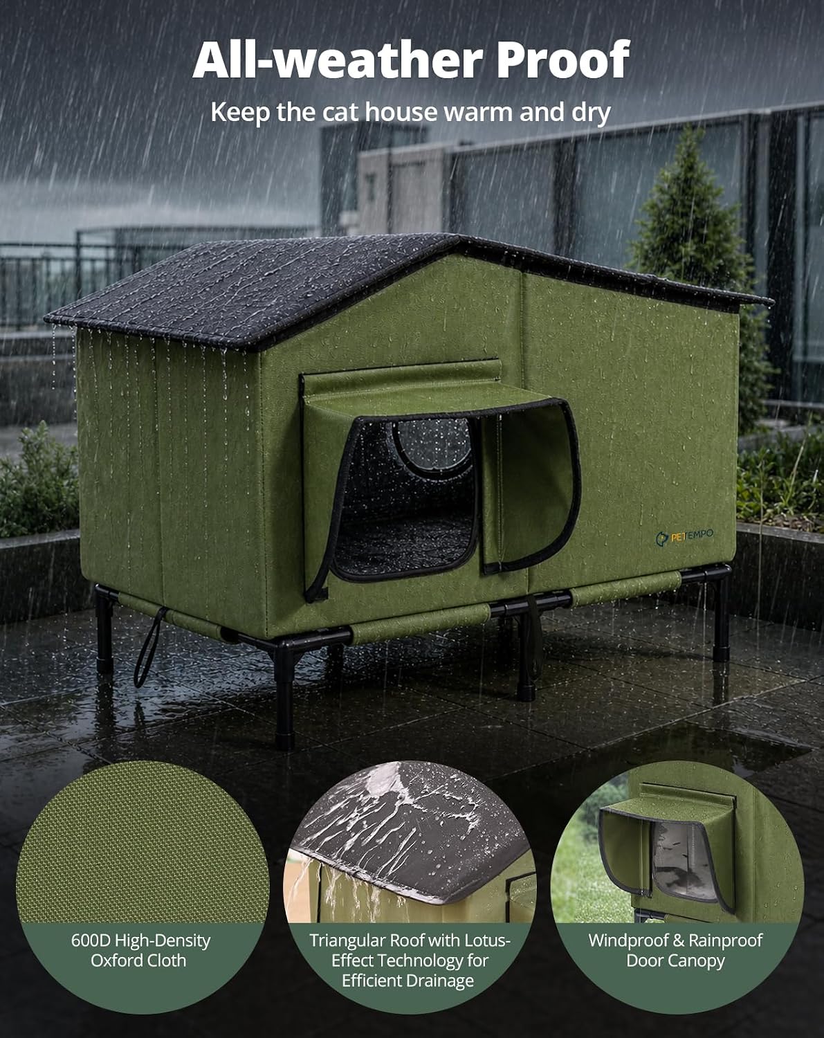 Detalle de PETEMPO BGPCH02 Heated Cat House, Insulated Outdoor Shelter, 26 x 16 in