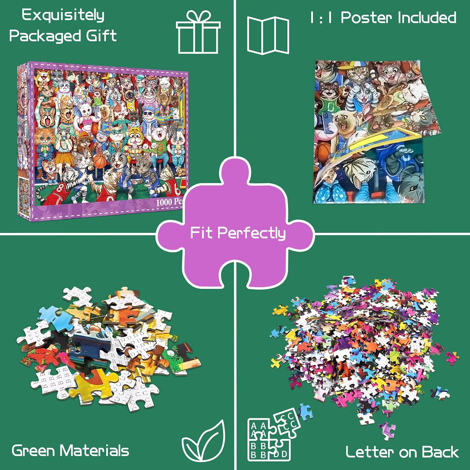 Detalle 2 de Cat Basketball Jigsaw Puzzle, 1,000 Pieces