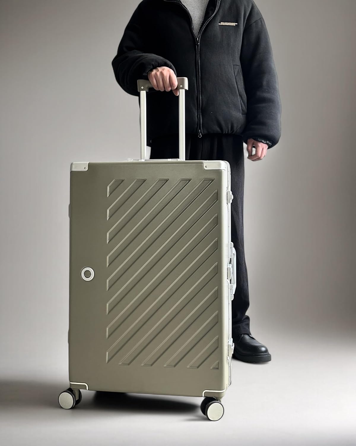 Thumbnail 6 de 100% Polycarbonate Zipperless Large Suitcase (Khaki Grey) with Double TSA Locks and 4 Wheels