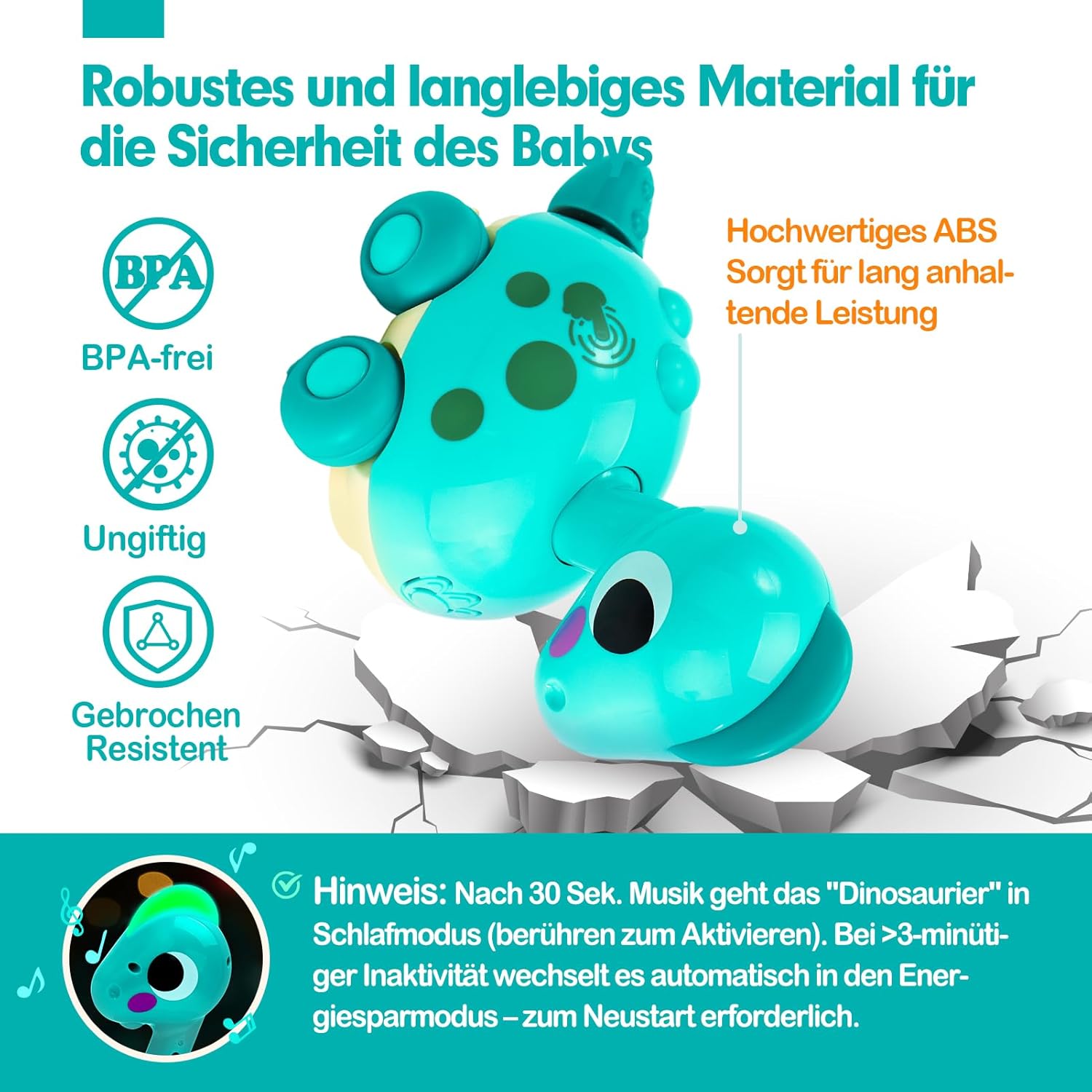 Detalle de CubicFun Musik Dinosaurier Baby-Spielzeug ab 6 Monaten (Krabbelspielzeug mit Licht & Sound)