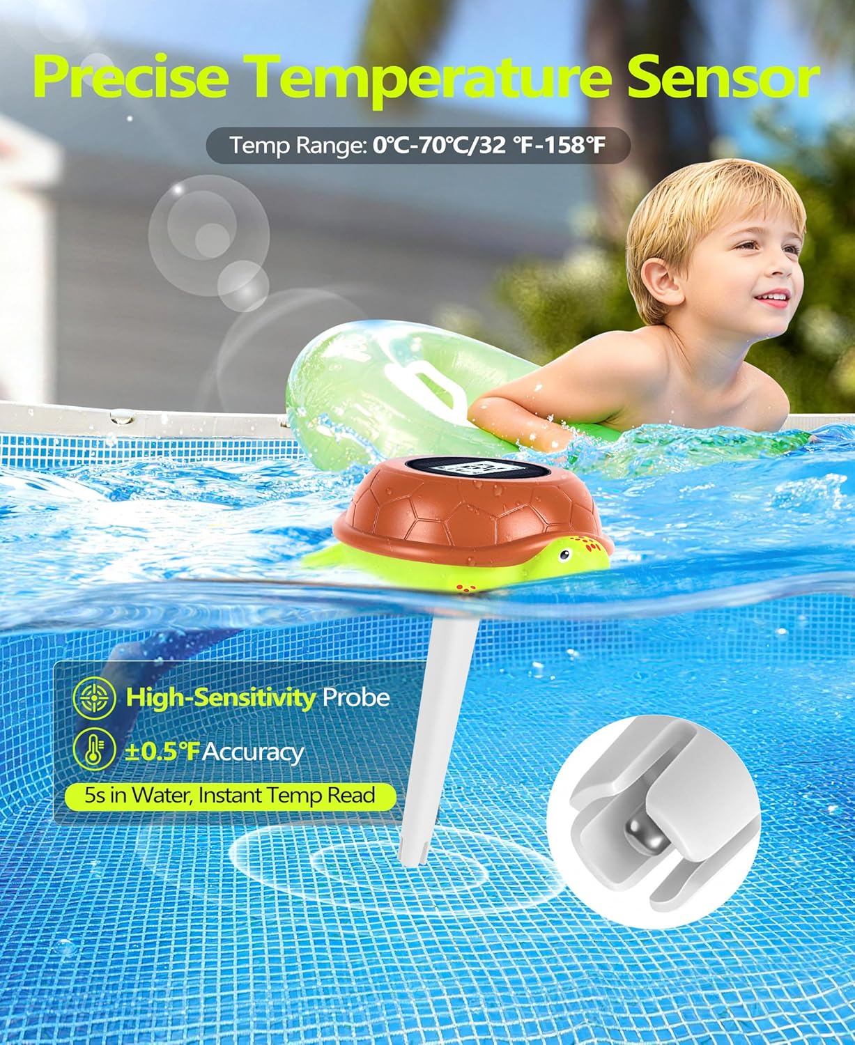 Thumbnail 3 de PoolLeader Thermomètre Flottant Piscine — Tortue solaire ultra-précise avec rétroéclairage