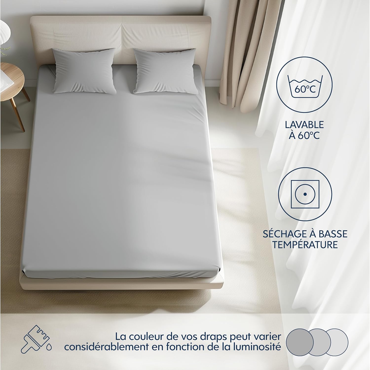 Thumbnail 4 de Dreamzie Drap-housse 160x200 cm en jersey 100% coton premium (hauteur jusqu’à 27 cm) – Gris