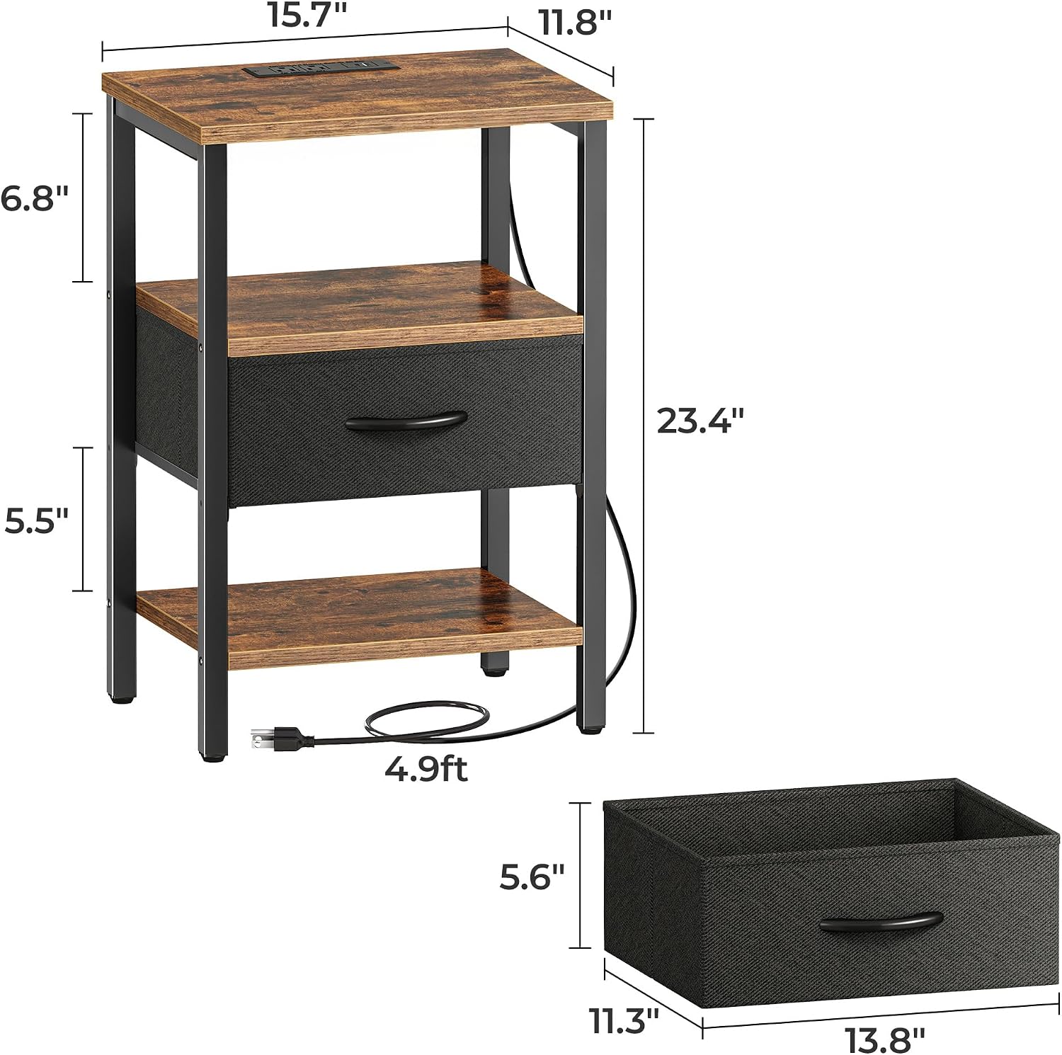 Thumbnail 2 de SUPERJARE Nightstand with Charging Station