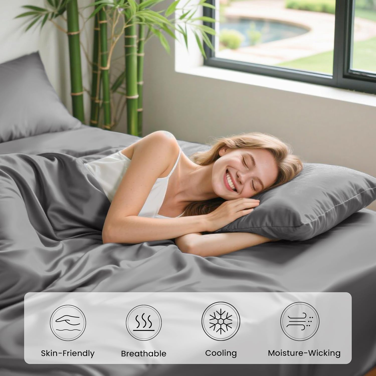 Thumbnail 4 de Love's cabin 4 Piece Queen Sheet Set - 100% Rayon Derived from Bamboo, Cooling & Breathable, Deep Pocket Up to 16", Grey