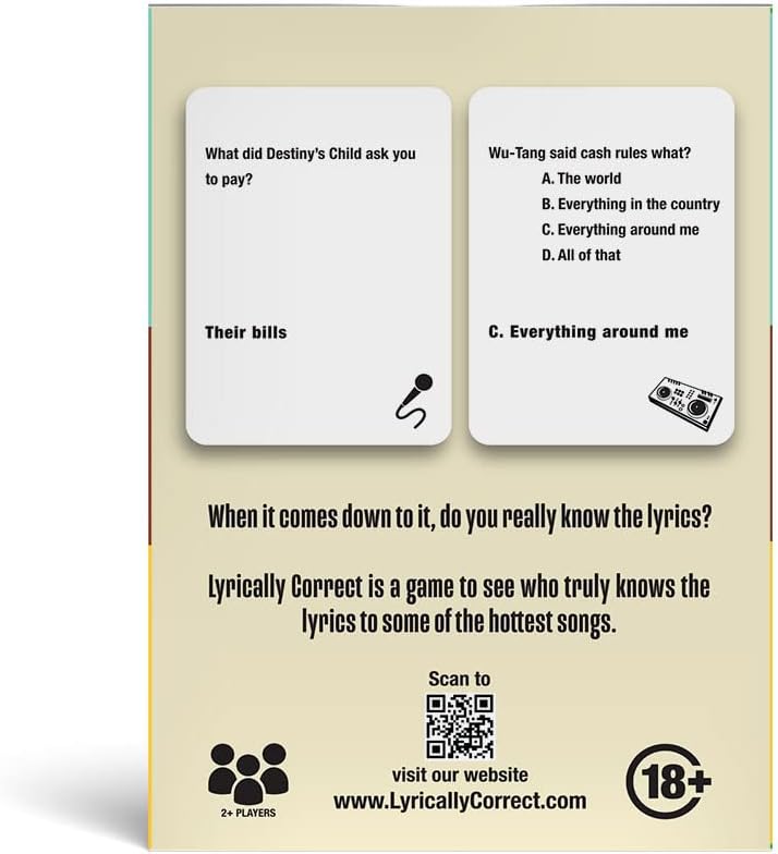 Detalle de Lyrically Correct 1990s–2000s Music Trivia Card Game 🎲