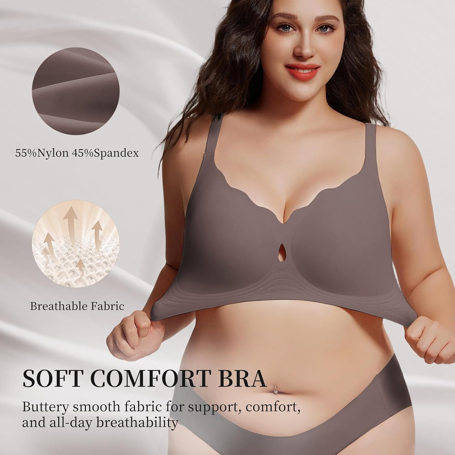 Detalle de UIMERO Jelly Wireless Bra, Seamless Wave-Neck T-Shirt Bra with Criss-Cross Back