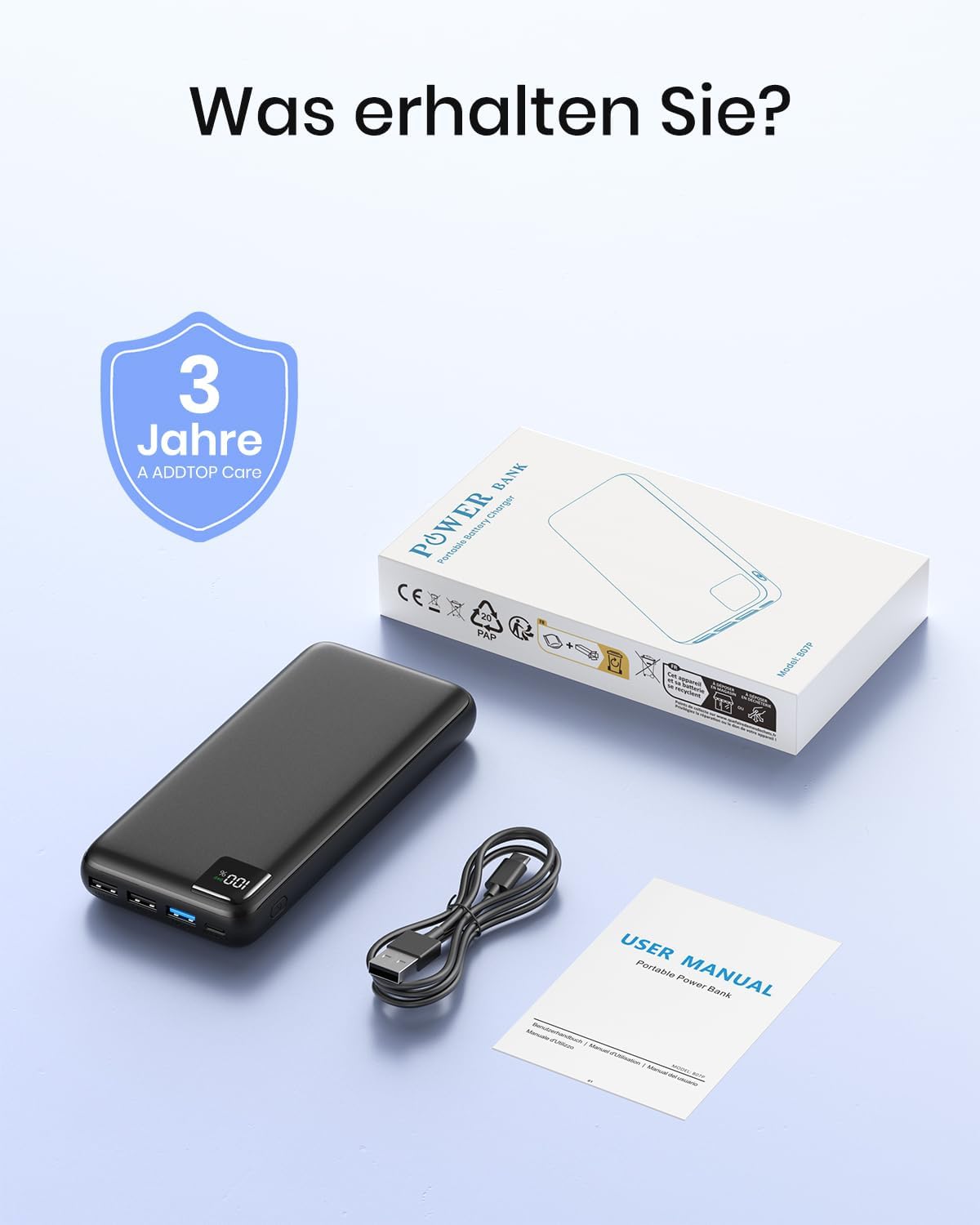 Thumbnail 6 de A ADDTOP Power Bank 20000mAh – 22,5W Schnellladepowerbank mit USB-C, 4 Ausgängen