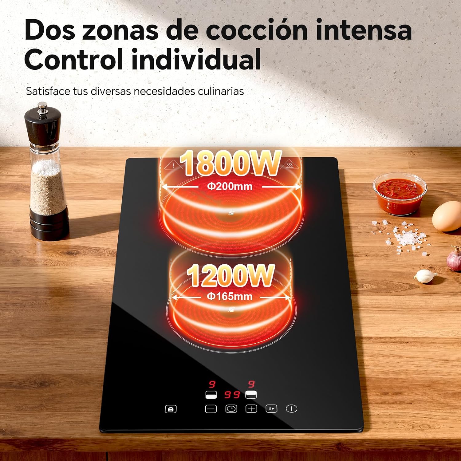 Detalle de SNDOAS Placa Vitrocerámica 2 Fuegos 3000W con Enchufe – Encastre/Portátil