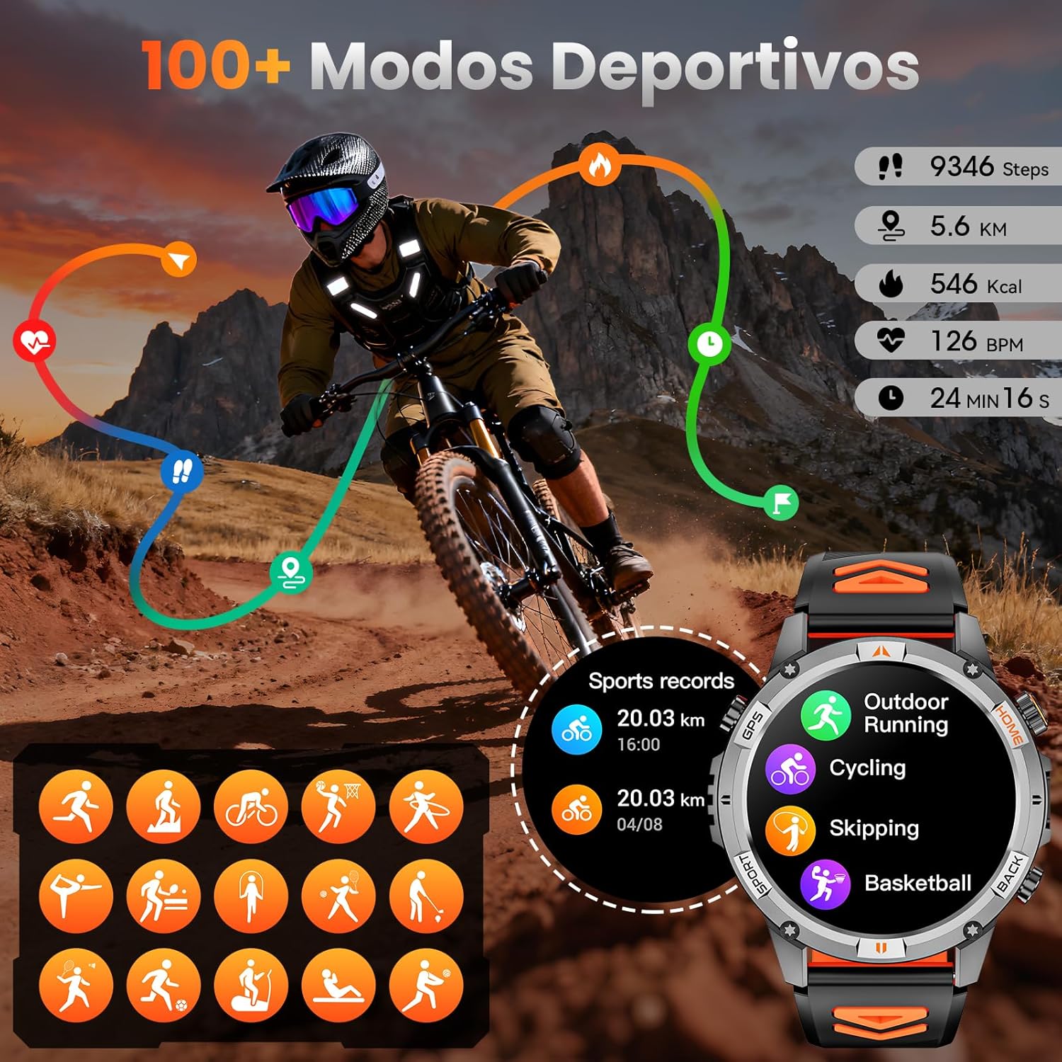 Detalle 2 de Reloj Inteligente Hombre Militar 1,46