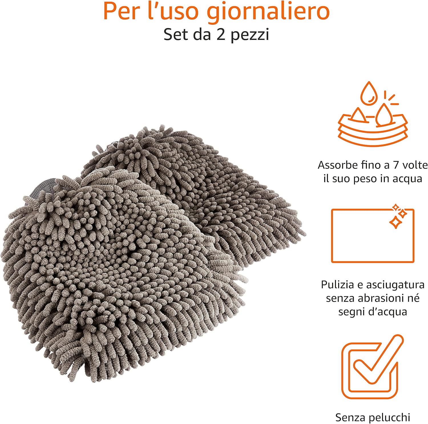 Detalle de Amazon Basics Guanti Deluxe in microfibra per la pulizia dell'auto, confezione da 2 (30 x 20 cm) Grigio Scuro