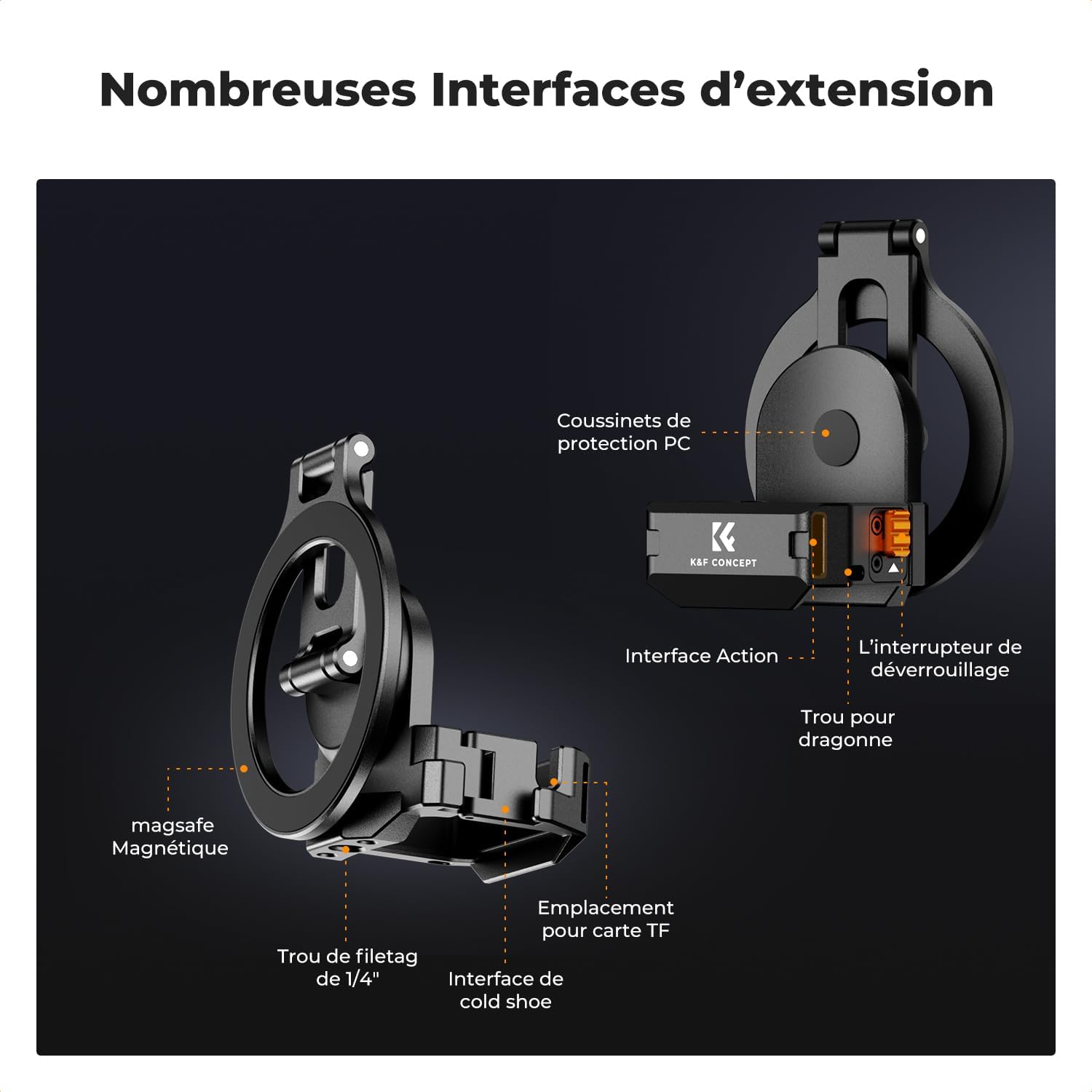 Detalle de K&F CONCEPT Kit Ventouse pour DJI Osmo Pocket 3 –Fixation magnétique et ventouse électrique