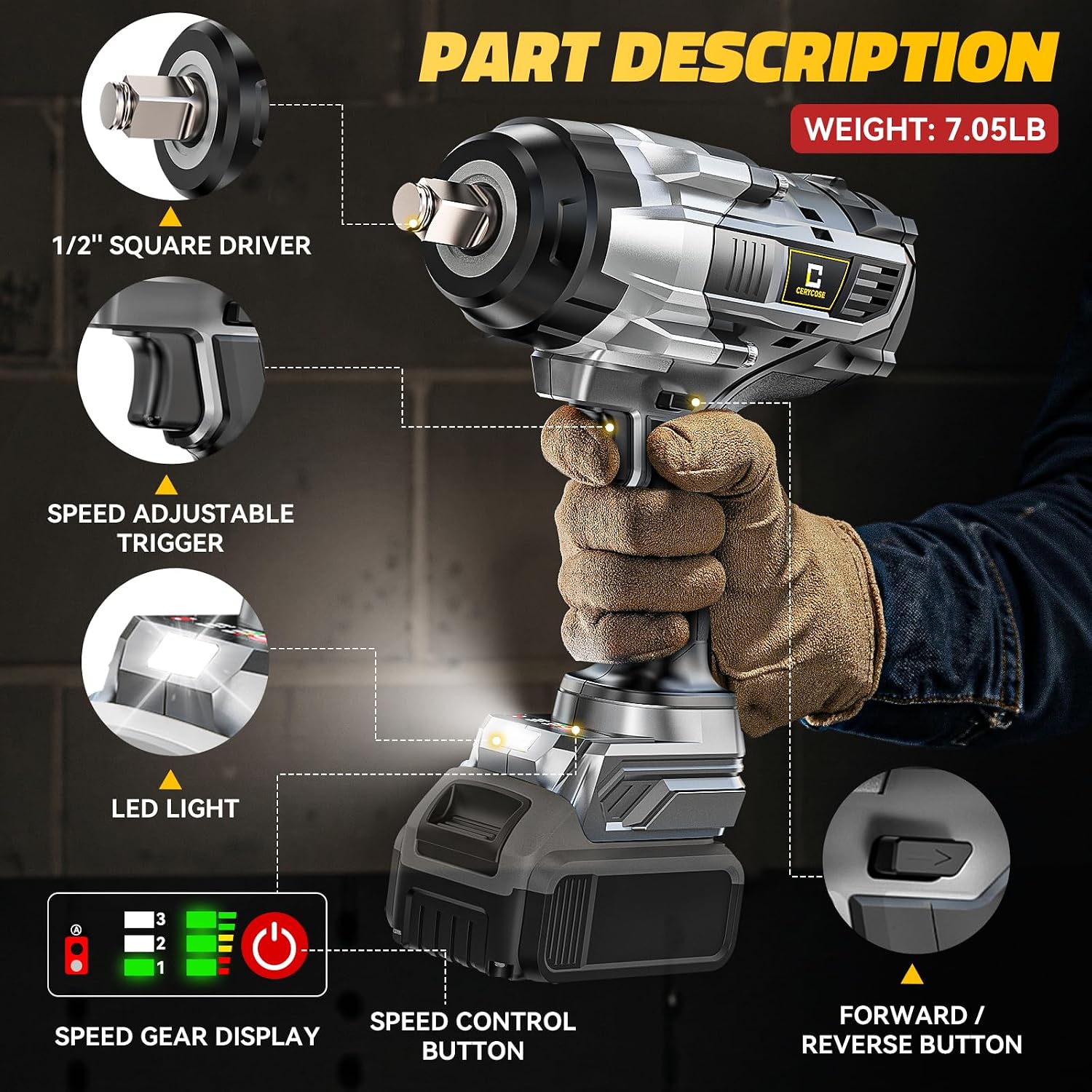 Thumbnail 5 de Cordless Impact Wrench Compatible with DeWalt 20V 1700FT-LBS