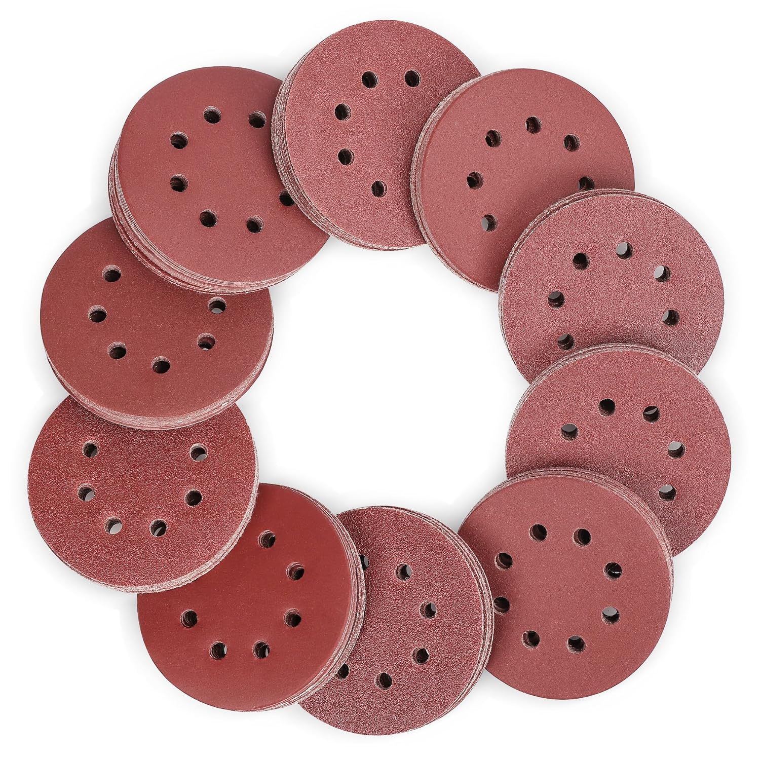 WORKPRO set da 150 dischi abrasivi 125 mm con 8 fori e grane miste (60–600)