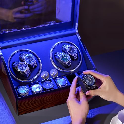 Thumbnail 4 de BEWISHOME Watch Winders for Automatic Watches: 4‑Position Winder Box with Glass Lid and LED Show