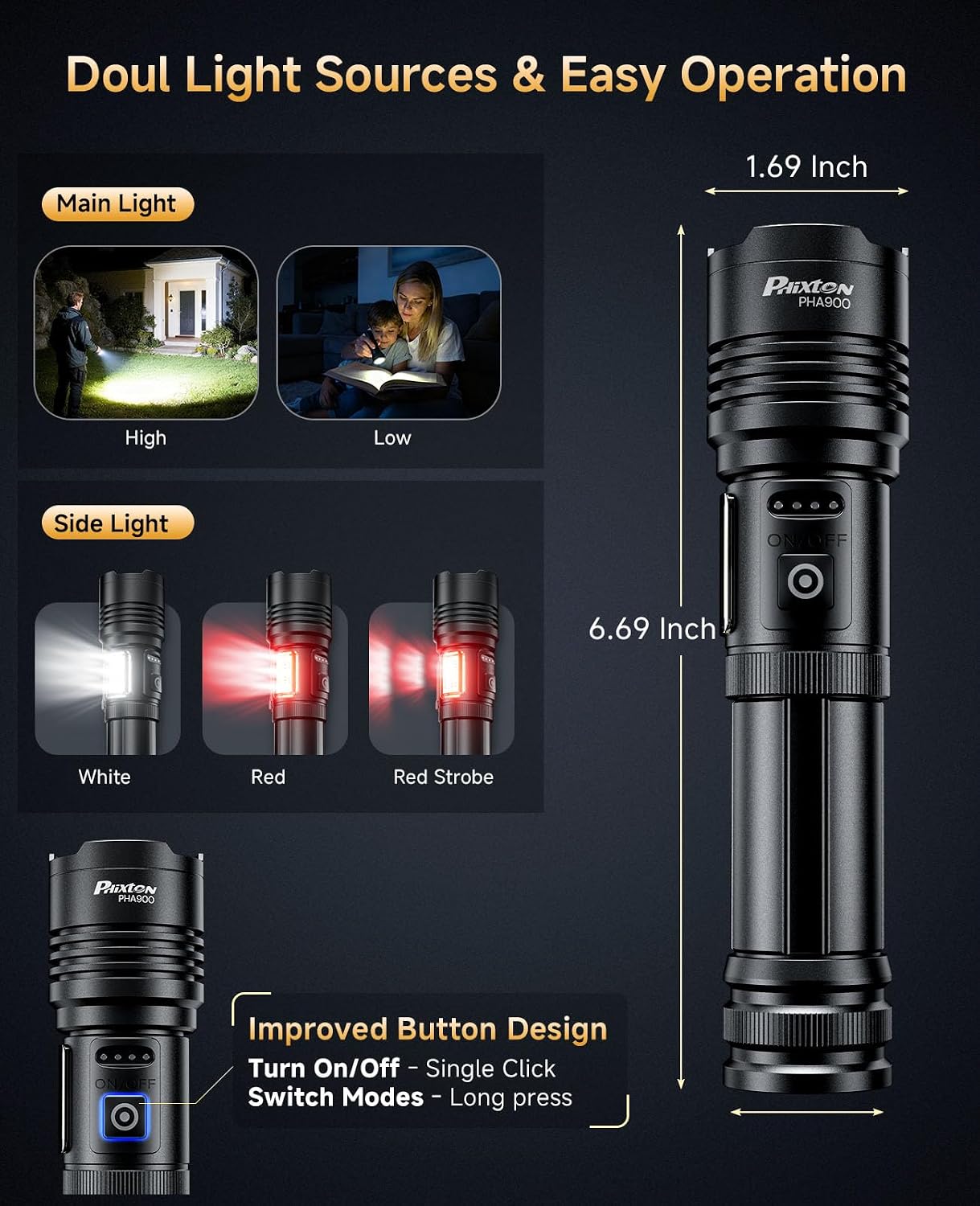 Detalle 2 de PHIXTON PHA900 Rechargeable Flashlight 2-Pack with USB-C and Red Light