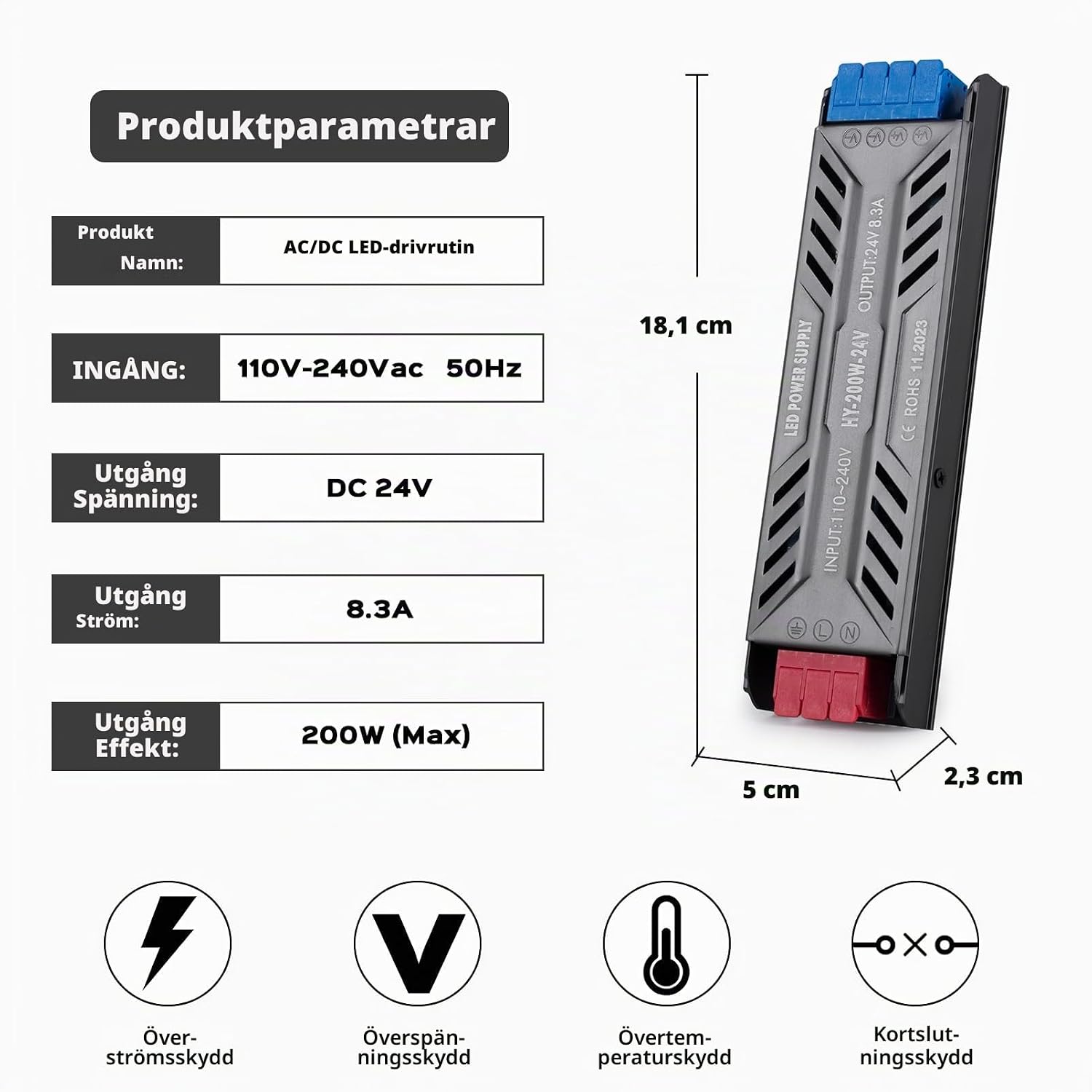 Thumbnail 1 de BRIMETI LED-transformator 24 V 200 W, 8,33 A med konstant spänning