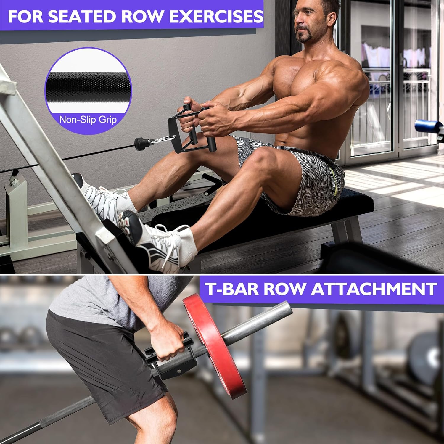Detalle de Turakun Cable Machine Attachments Set: LAT Pulldown Bar, Double D Handles, Tricep Rope & More for Home Gym