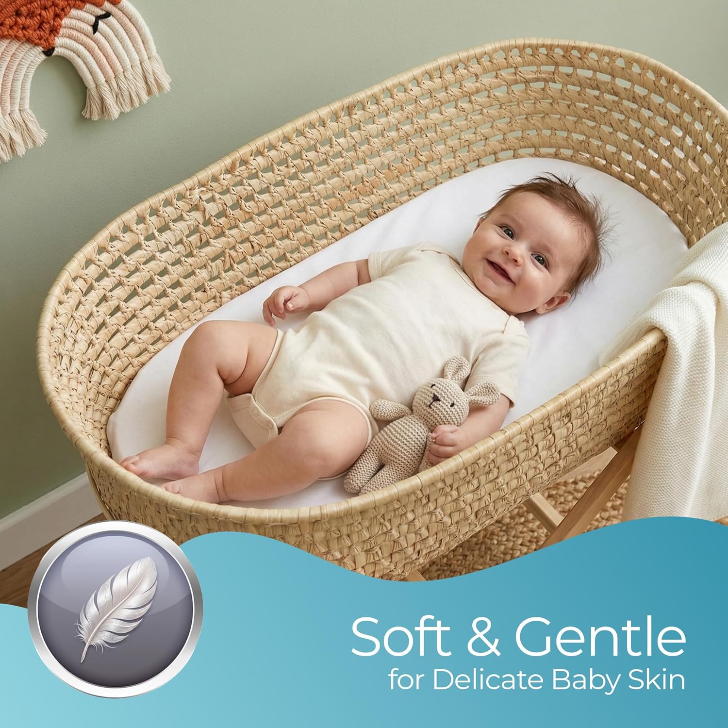 Thumbnail 2 de Comfier Sleep White Moses Basket Sheets 30x76cm (2 Pack) – Organic Cotton fitted pram & moses basket sheets