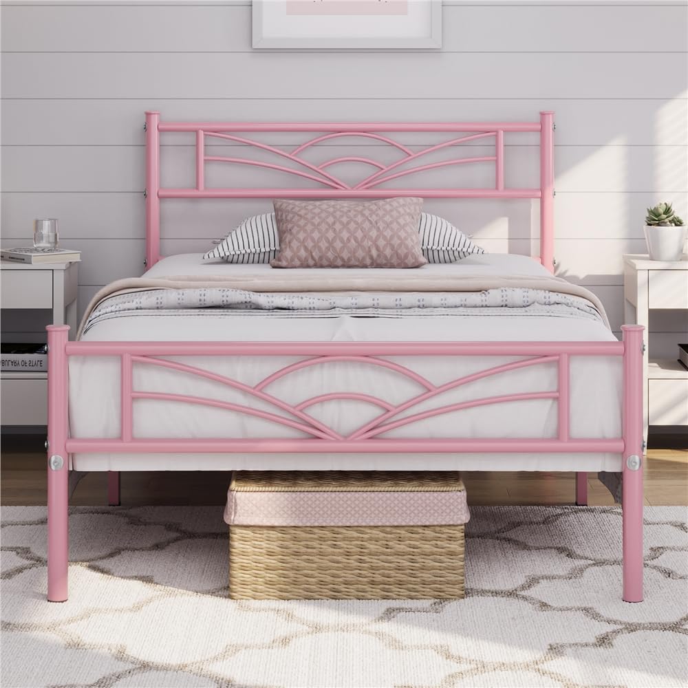 Thumbnail 6 de Yaheetech Struttura Letto Singolo in Ferro con Spazio Aggiuntivo e Testiera a Nuvole – 90 x 200 cm, Bianco