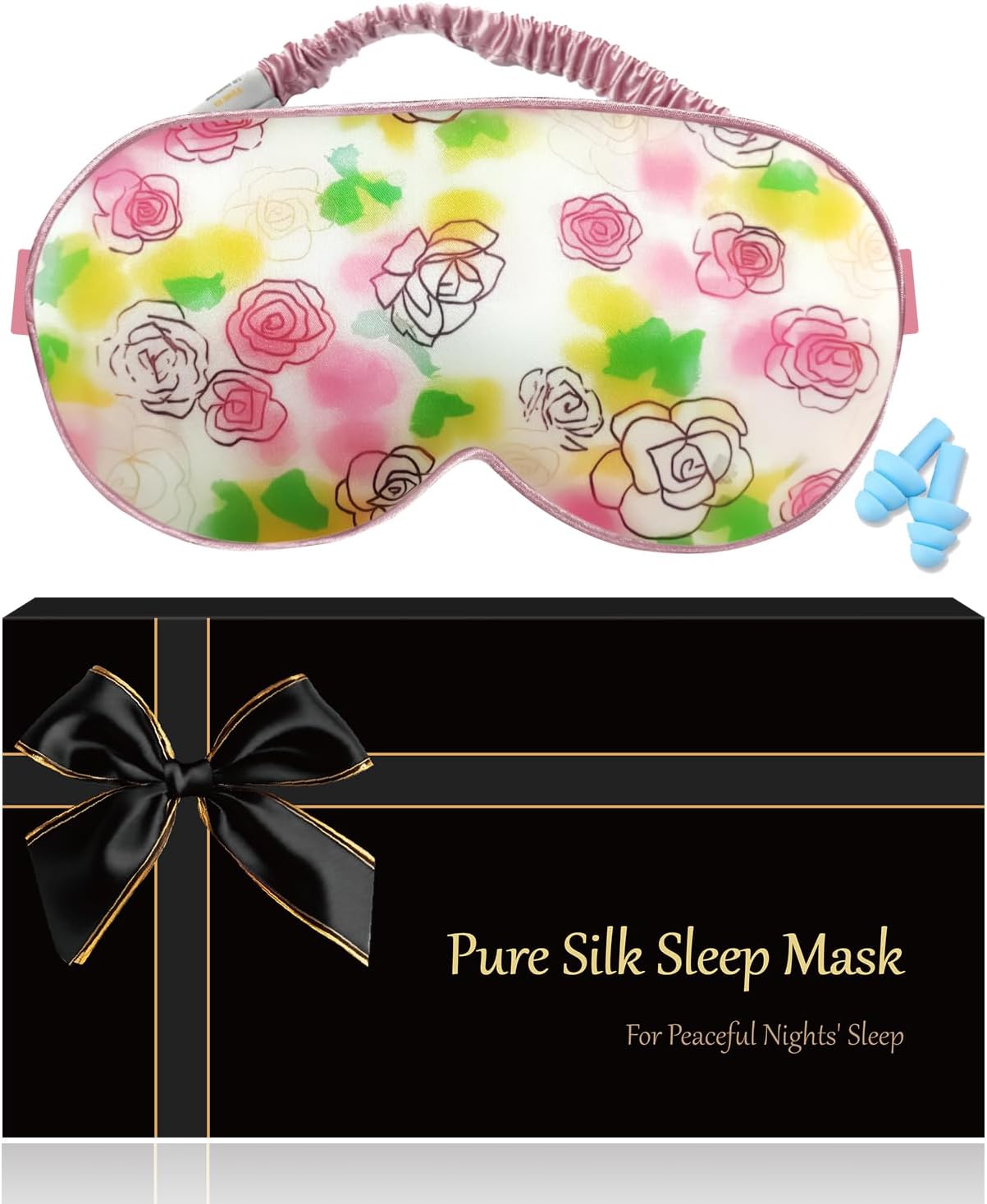 Thumbnail 6 de Sleep Mask Silk Eye Mask for Sleeping – 19 Momme Mulberry Silk, Pink Flowers, 100% Pure, Blackout with Elastic Strap