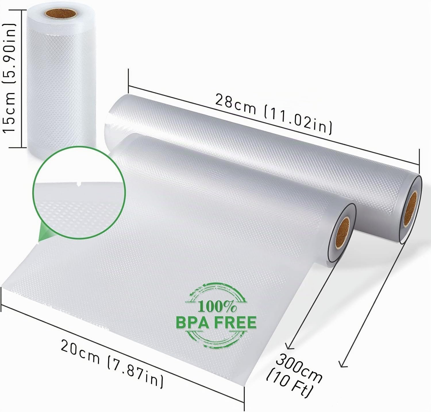 Thumbnail 4 de KitchenBoss Sac Sous vide Alimentaire : Rouleaux gaufrés sans BPA pour cuisinière sous vide (8 rouleaux, 20x300 cm et 28x300 cm)