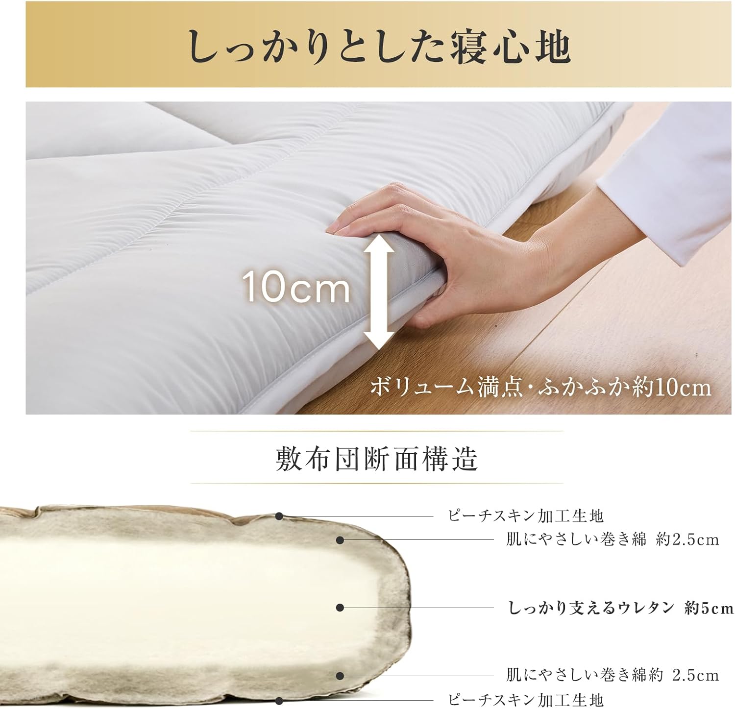 Thumbnail 3 de Keusnix VC-KN-B015-140210GY ダブル敷き布団 10cm厚・三層構造・SEK認証