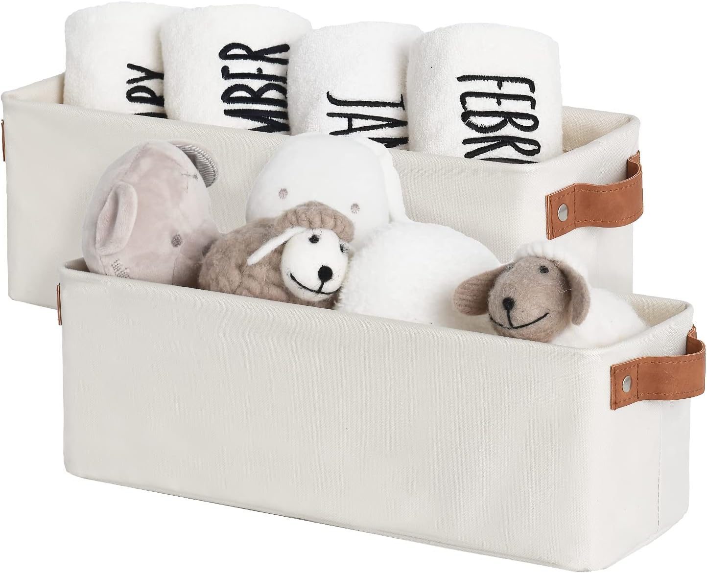 Detalle de StorageWorks SW0103 Narrow Fabric Storage Bins, Beige, 2-Pack with Handles