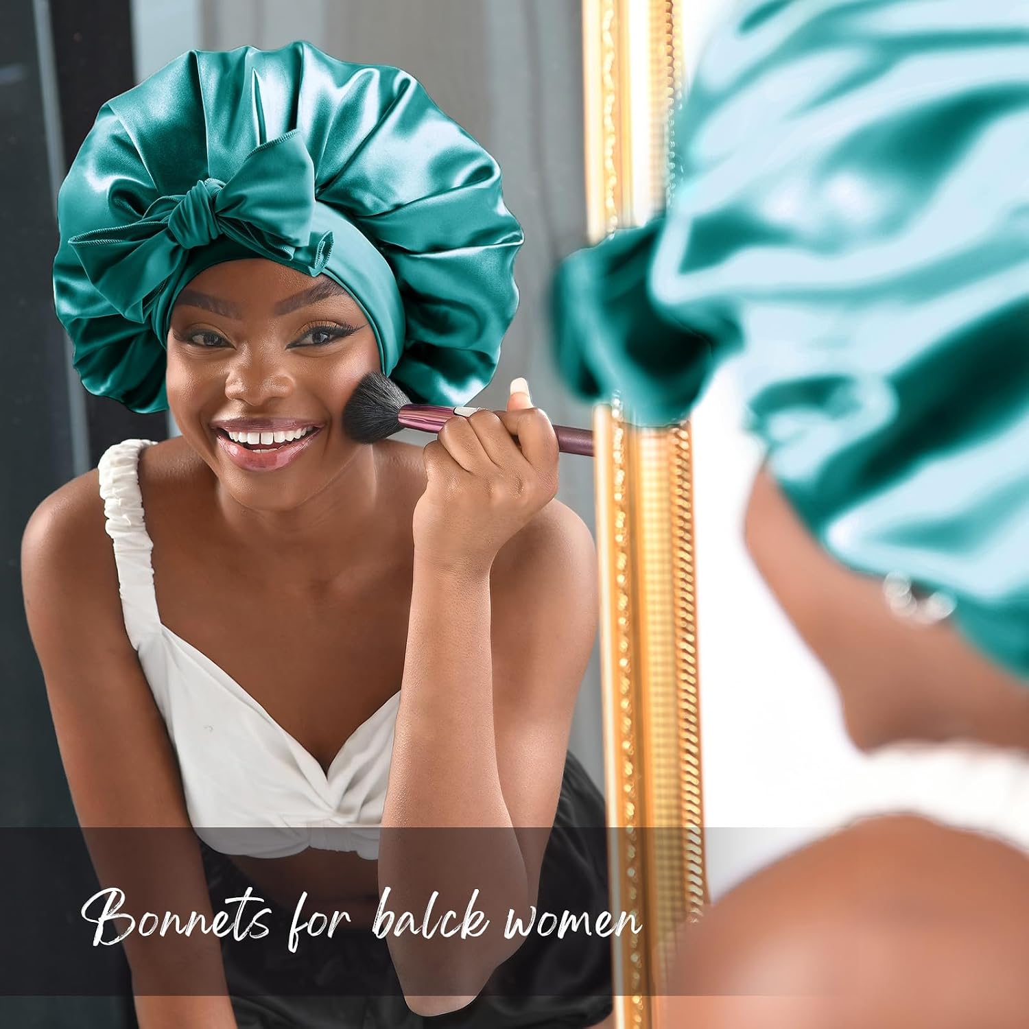 Detalle de YANIBEST Silk Bonnet for Sleeping Women – Satin, Double Layer, with Tie Band