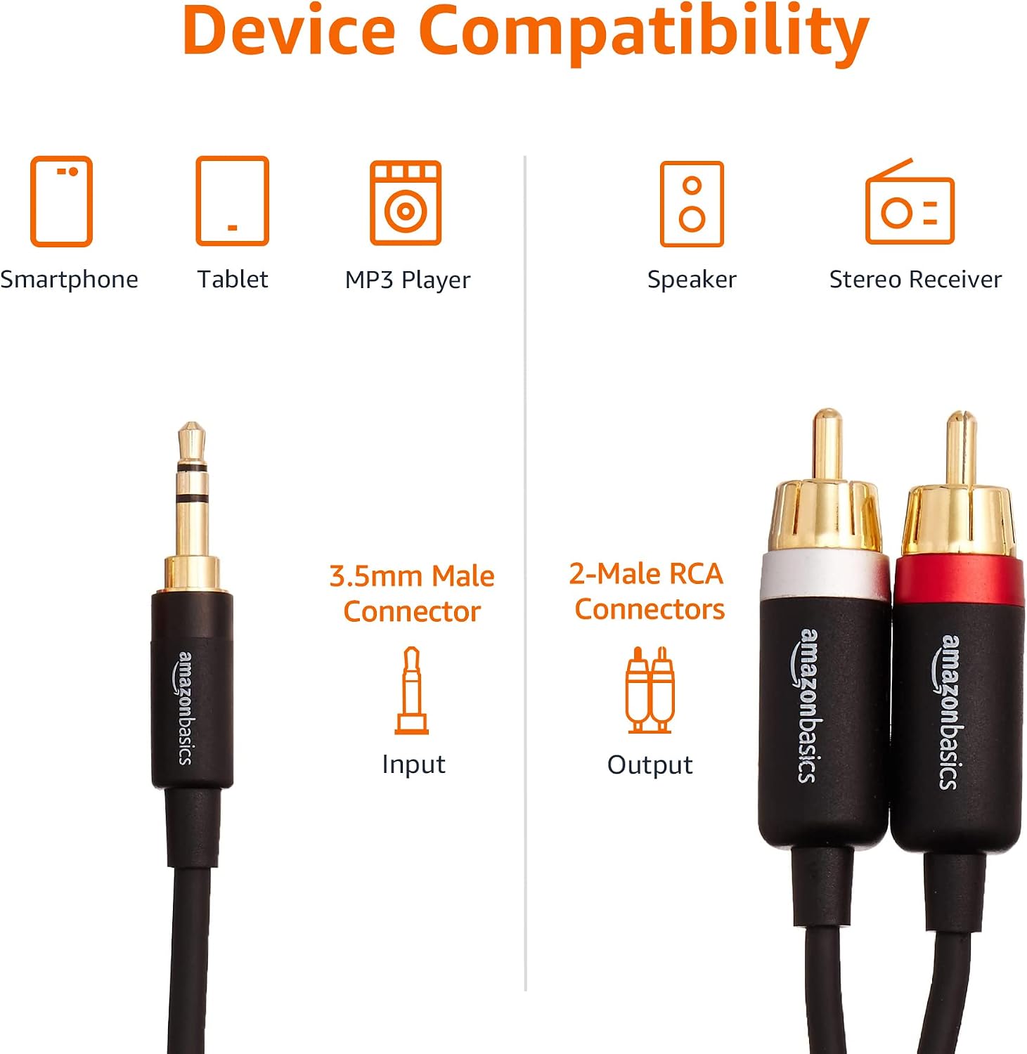 Detalle de Amazonベーシック PBH-19821 RCAオーディオケーブル 3.5mm-2 RCA、金メッキプラグ、1.2m