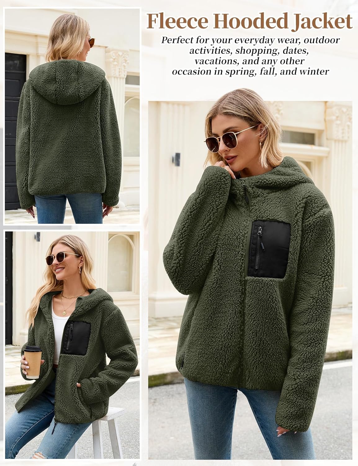 Detalle 2 de Tuopuda Teddyfell Jacke Damen Zipper Hoodie