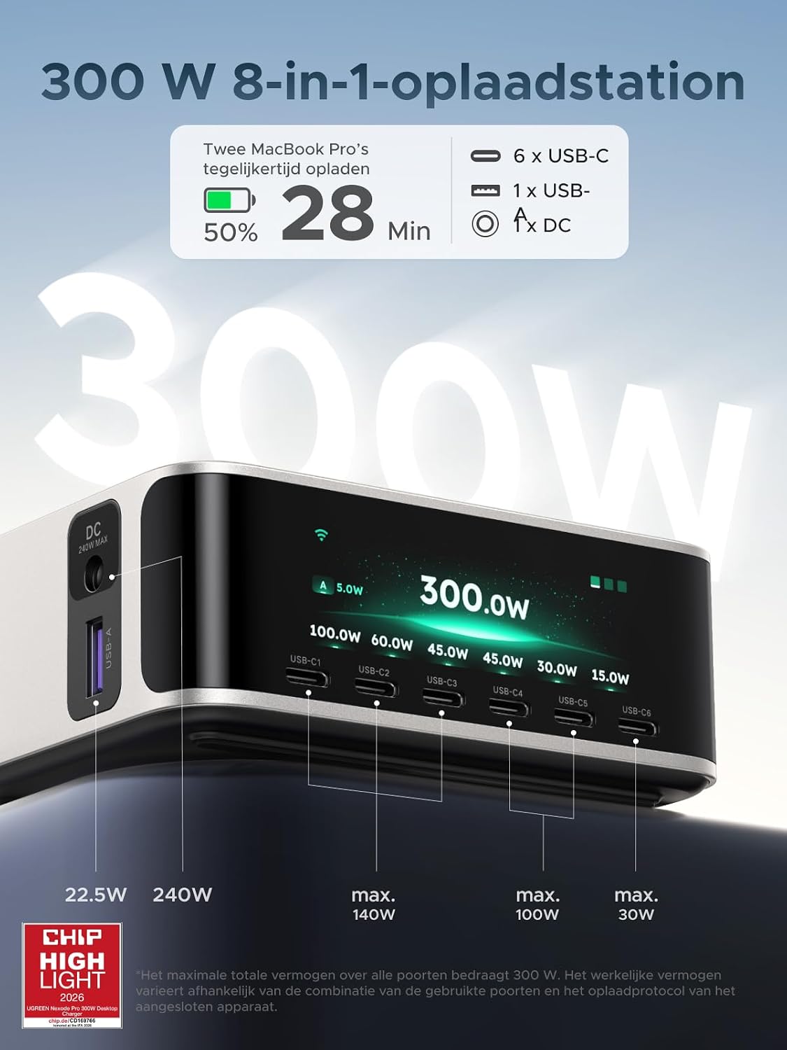 Detalle 2 de UGREEN USB-C-oplader 300 W