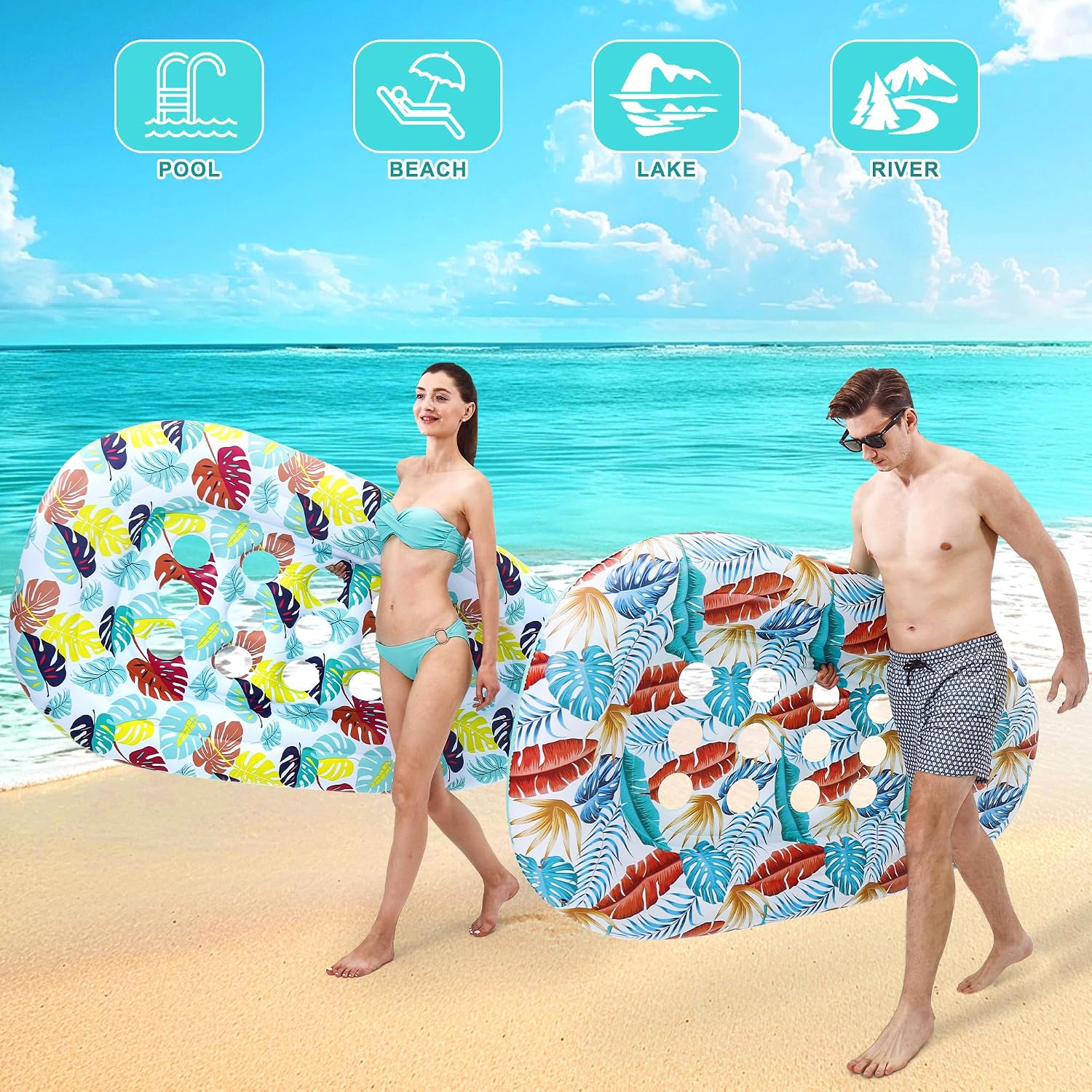 Detalle de 2 Pack Instaywell Extra-Large Pool Floats Lounger for Adults