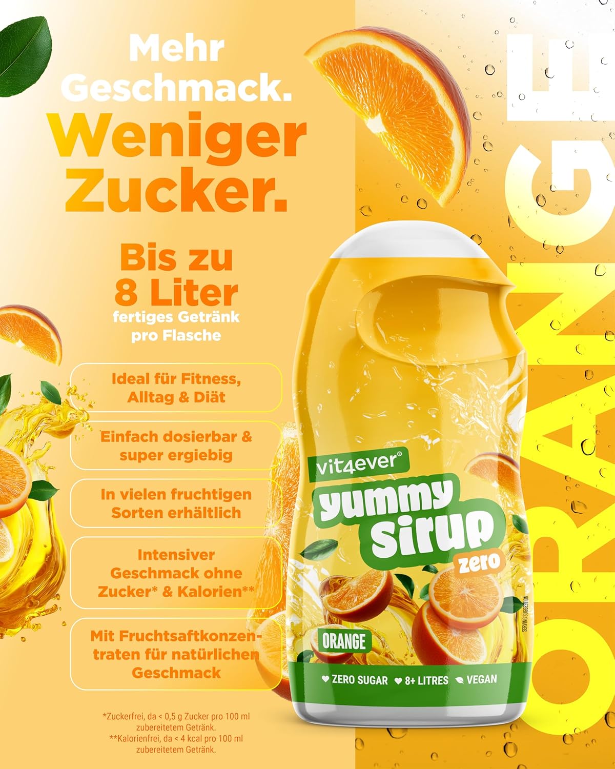 Detalle 2 de vit4ever Yummy Sirup Zero Mixed Box 1,5 x 65 ml – zuckerfrei, kalorienfrei, hochkonzentriert