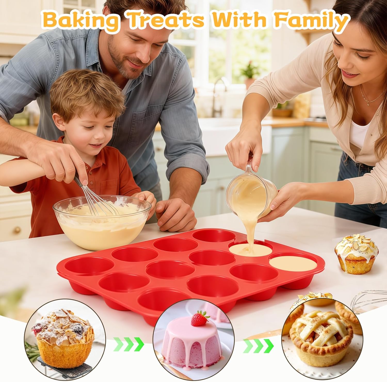 Detalle de CAKETIME 12 Cups Silicone Muffin Pan: Nonstick, Flexible Baking Mold for Multipurpose Use