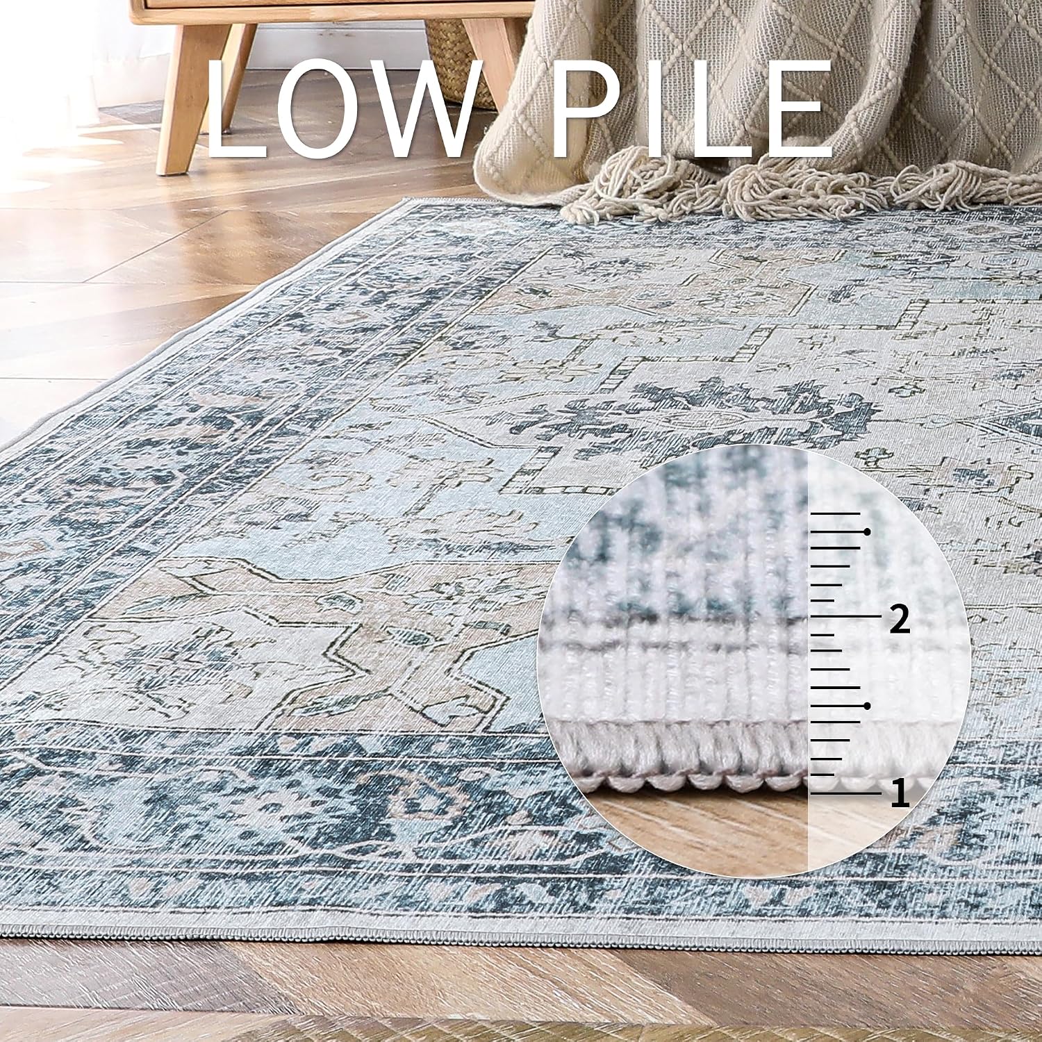 Detalle 2 de GENIMO 6x9 Washable Area Rug—Blue Gold Vintage Floral, Non-Slip & Lightweight