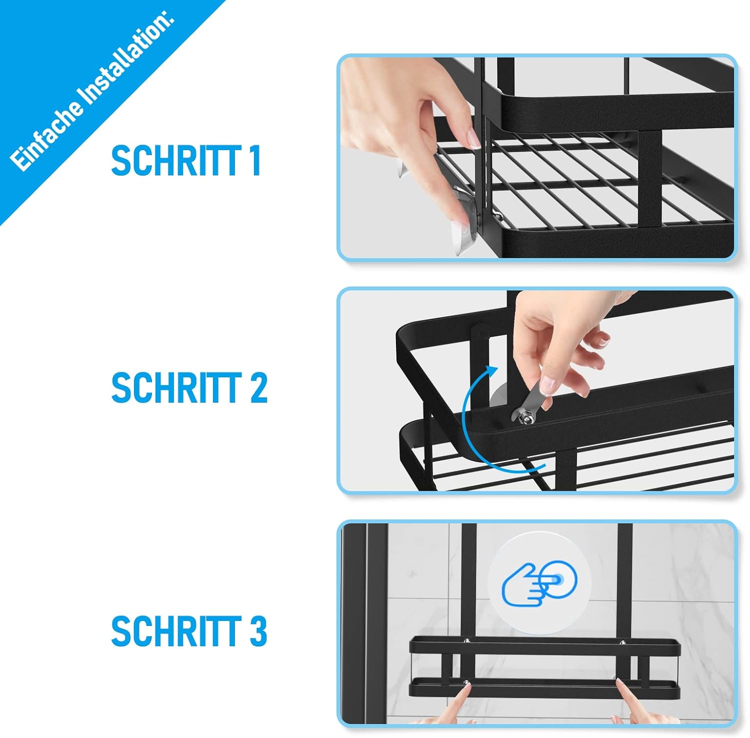 Thumbnail 6 de Bestdon Duschregal/Hängeregal in Schwarz (ohne Bohren) für die Duschwand, 34,5 × 12 × 40 cm