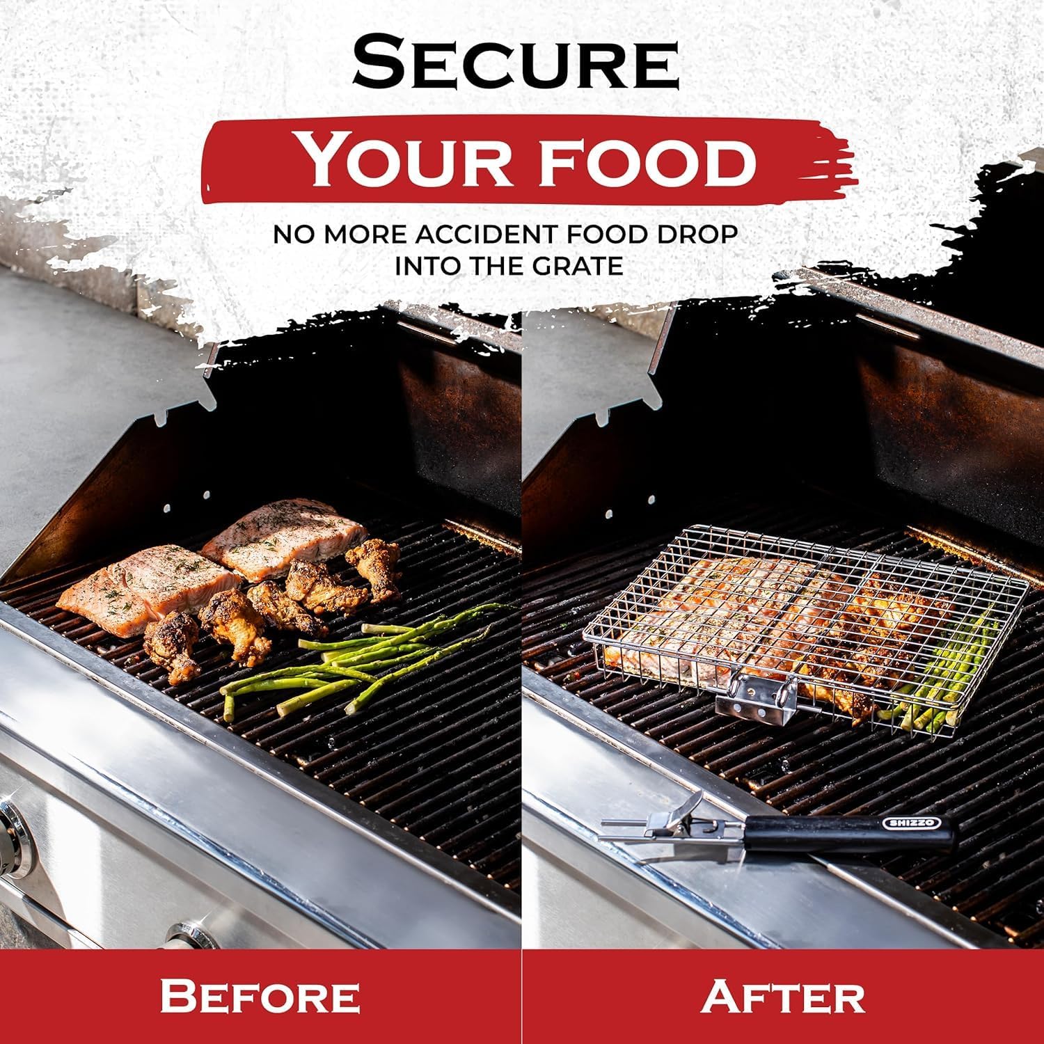 Detalle de SHIZZO EA-G5JB-V5TC Stainless Steel Grill Basket Set with Removable Handle