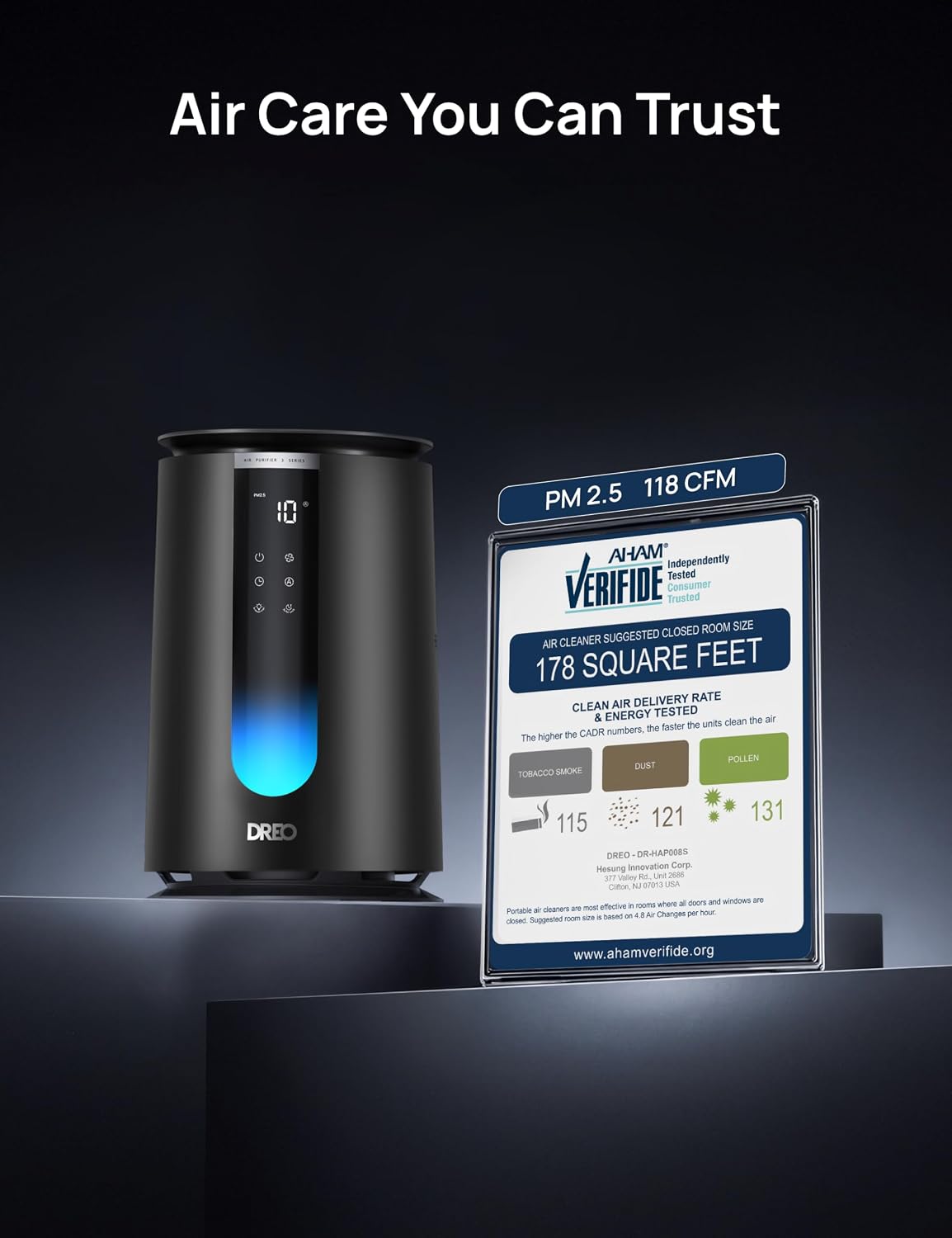 Thumbnail 1 de DREO DR-HAP008S Black Smart Air Purifier, HEPA, Wi-Fi, PM2.5 Monitor