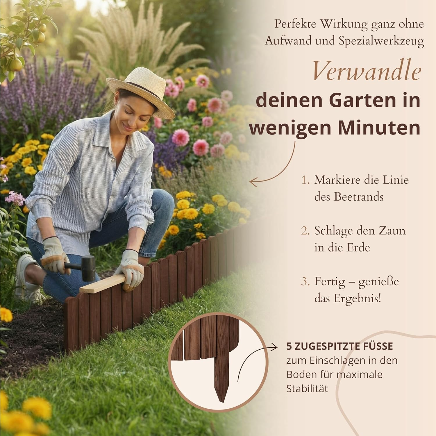 Thumbnail 4 de Floranica Beetumrandung Beeteinfassung 20 x 200 cm Braun – flexibler Rollborder aus Holz