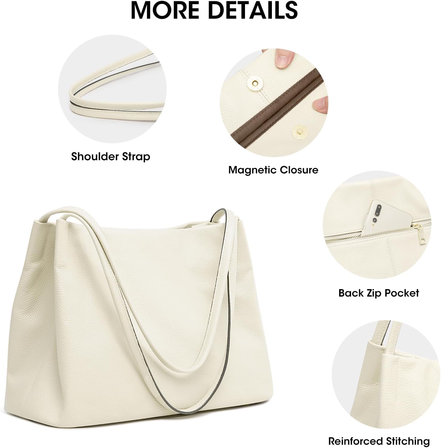 Thumbnail 5 de Kattee Sacs fourre-tout en cuir véritable souple pour femme — élégant et pratique