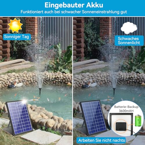 Detalle de POPOSOAP 8W Solar Springbrunnen für außen mit 3600mAh Akku-Backup