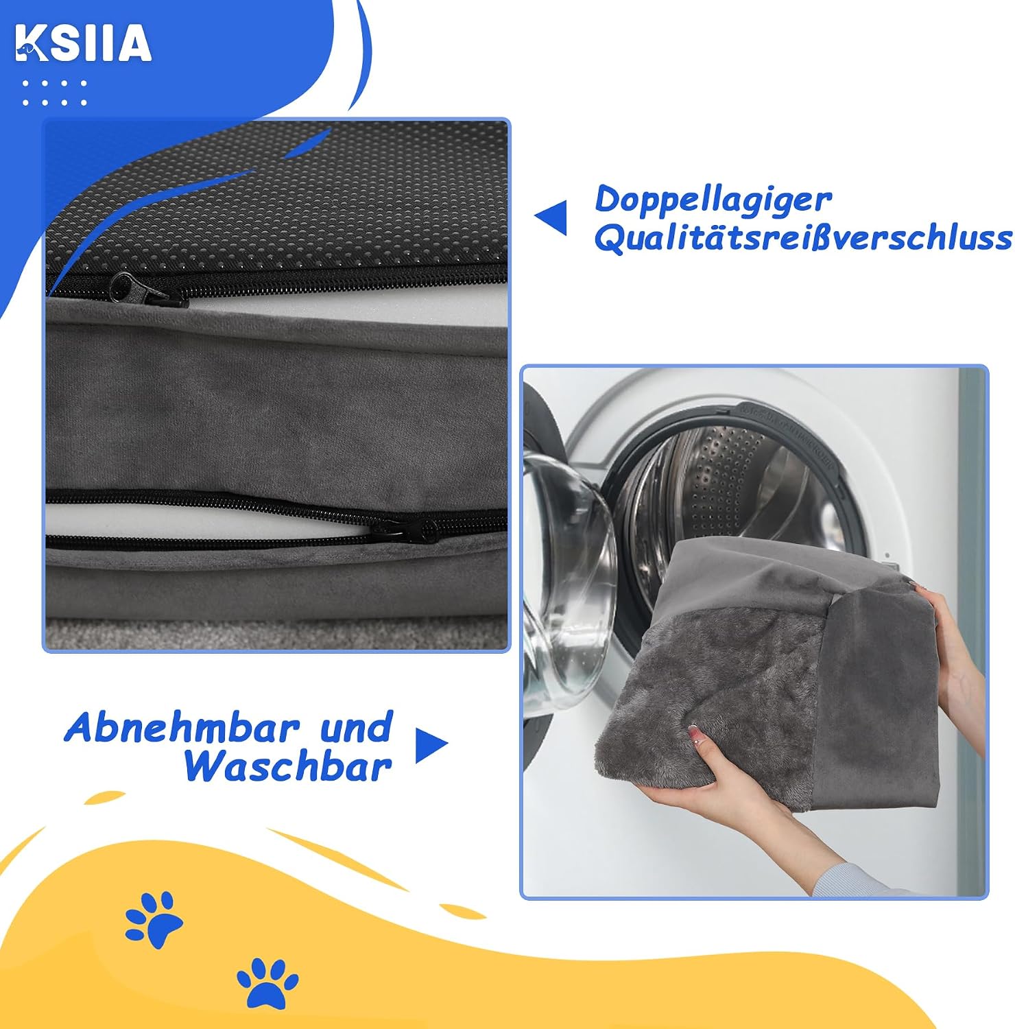 Thumbnail 3 de KSIIA Hundebett Grosse Hunde – Orthopädisches XXL Hundekissen 121x76x18 cm, graue Bezug-Überzüge abnehmbar und waschbar