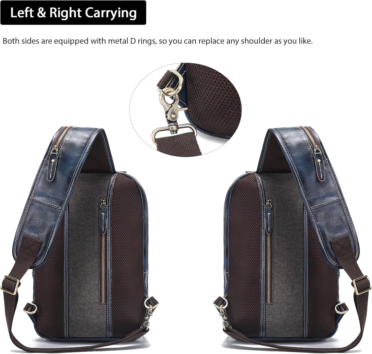 Detalle de LANNSYNE Full Grain Leather Sling Bag for Men – Crossbody Daypack for 12.9" iPad Pro