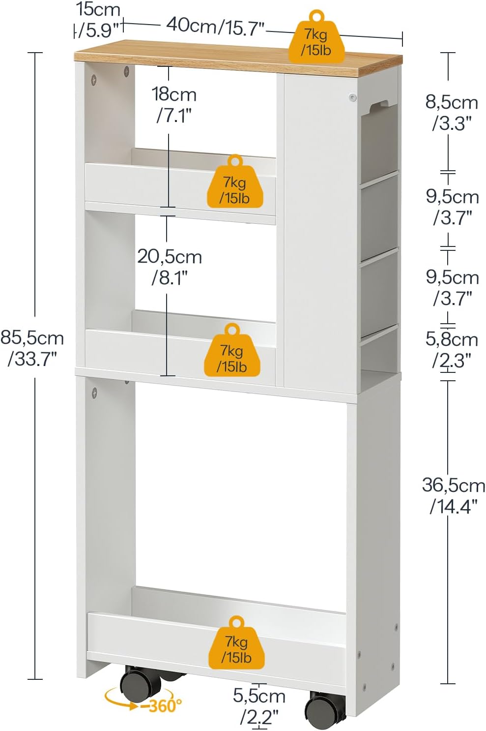 Detalle de HOOBRO Carrello da Cucina a 4 Ripiani EWN84TC01: compatto, versatile e facilmente spostabile