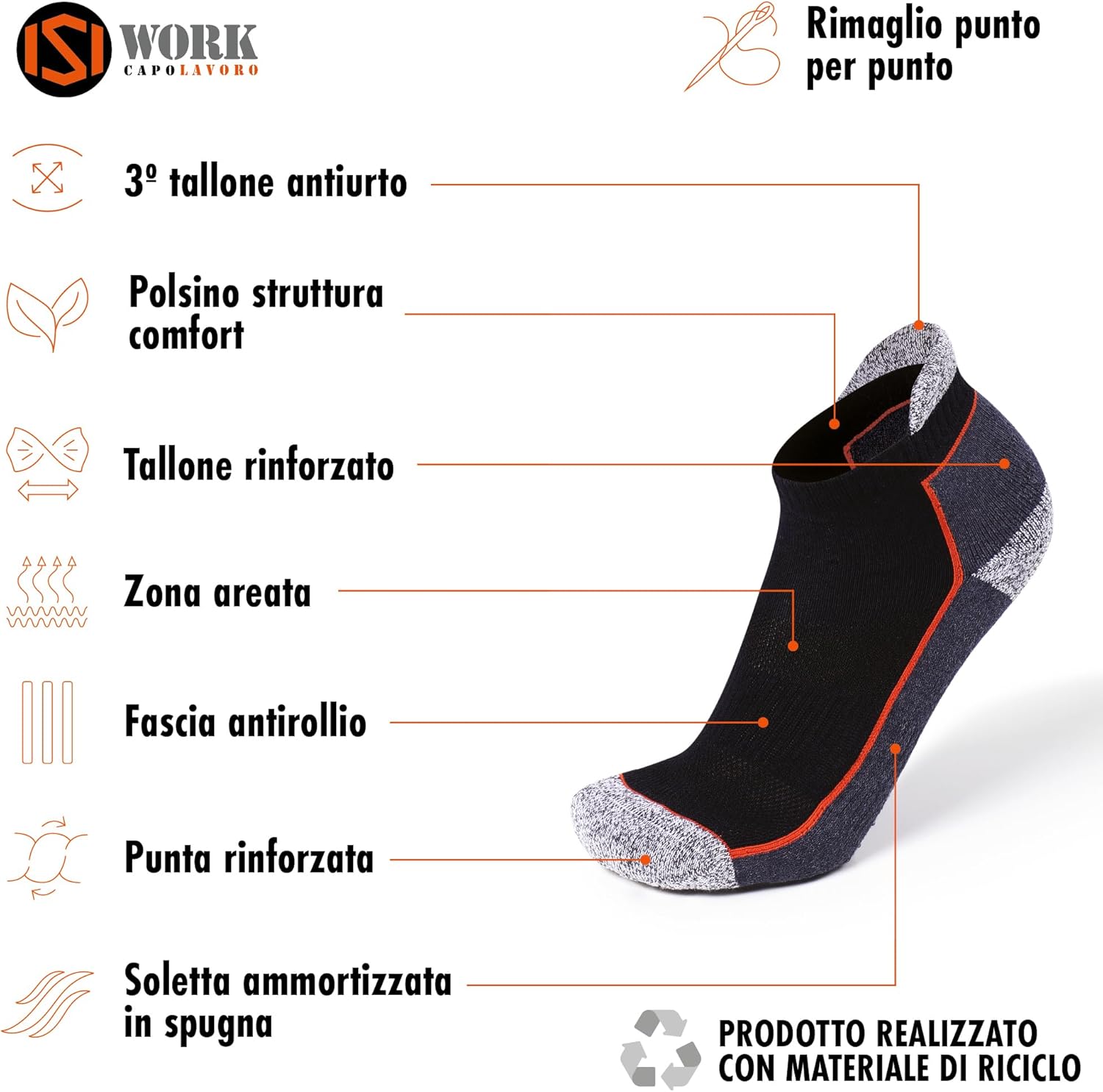 Thumbnail 1 de ISI WORK CAPOLAVORO | Confezione da 6 paia di calze da lavoro in cotone traspiranti (altezza metà polpaccio) per uomo e donna, taglie 35–50