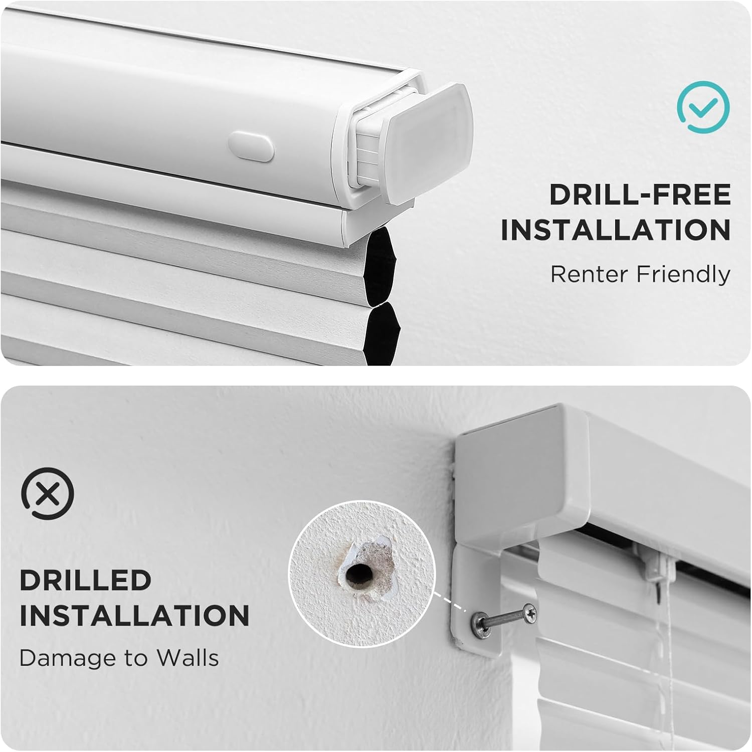 Detalle de Joydeco No Tools No Drill Cordless Top-Down Bottom-Up Cellular Blinds (White, 28" W x 64" H)