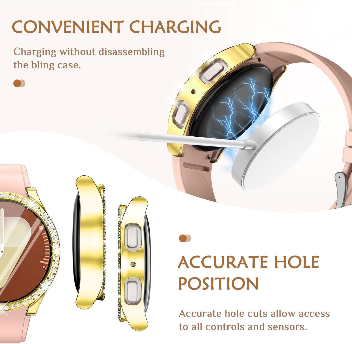 Thumbnail 5 de DEALELE 2-Pack Tempered Glass Case for Samsung Galaxy Watch 7 (44mm) – Gold + Transparent
