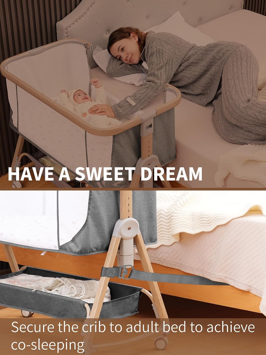 Detalle de Jestonten QQ001A 3-in-1 Bedside Bassinet with Adjustable Height