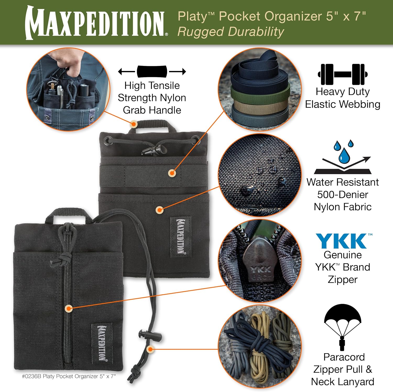 Thumbnail 2 de MAXPEDITION Platy ポケットオーガナイザー｜薄型ナイロン製、着脱式パラコードストラップ付き