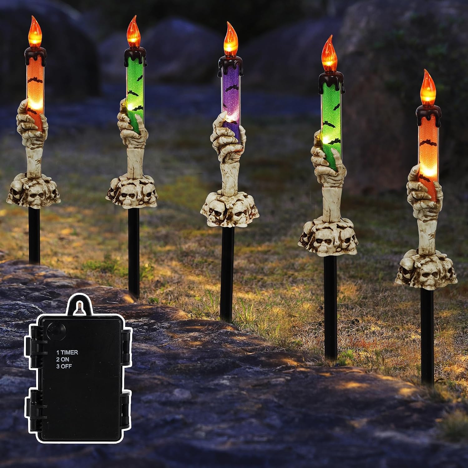 Detalle de LJLNION Halloween Candle Lights, 5-Pack with Skeleton Hands and Warm White LEDs